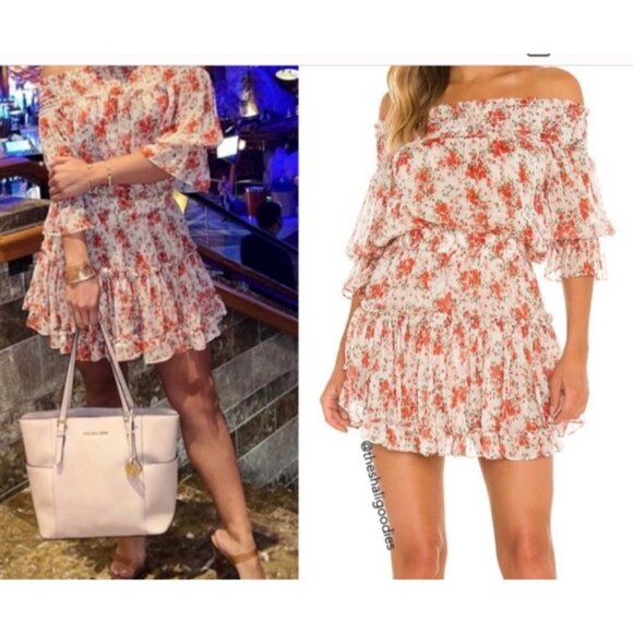MISA Darla Dress Small Red Floral Ruffle Mini Off Shoulder Poppy Floral - Picture 3 of 11